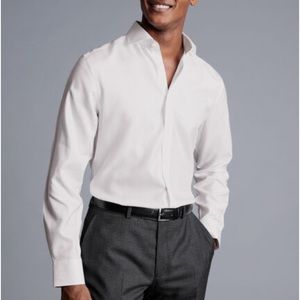 Charles Tyrwhitt Spread Collar Non-Iron Royal Oxford Shirt - White Slim Fit